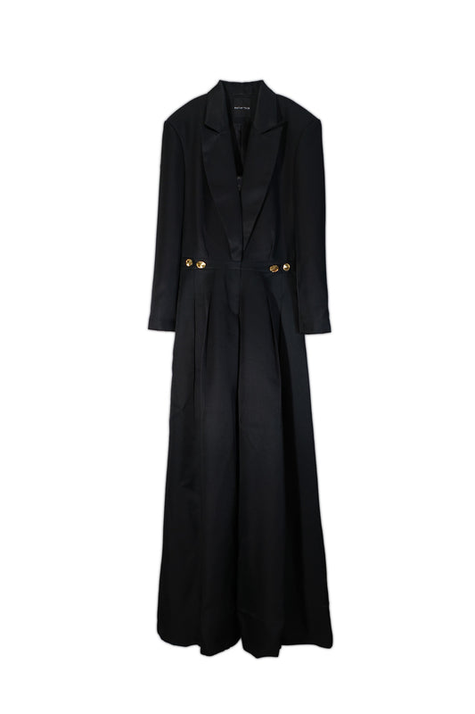Black coat with gold buttons on a white background