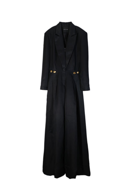 Black coat with gold buttons on a white background